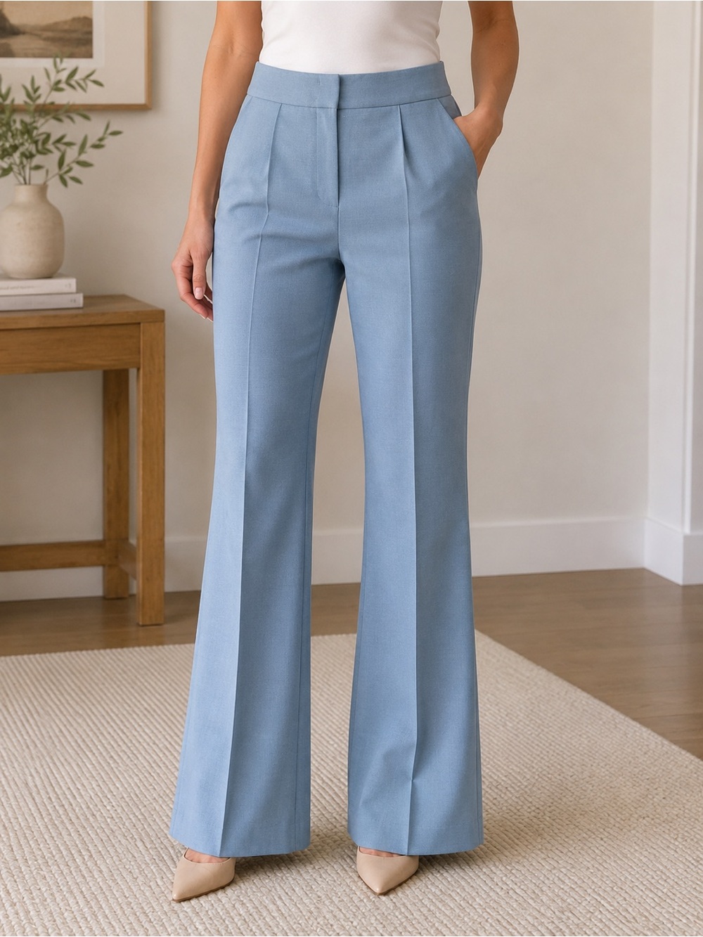 SPANX 24/7 Flawless Straight Easy Flare Trouser Pants Heather Blue M Sample